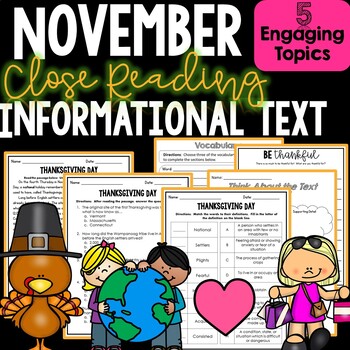 Preview of Fall Thanksgiving Reading Activities November Reading Comprehension Activities