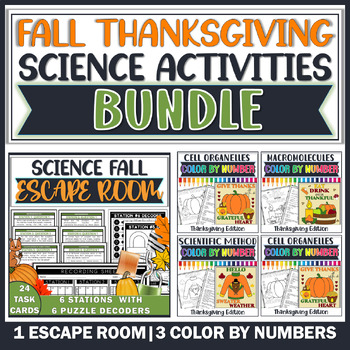 Preview of Fall Thanksgiving Science Activities November Bundle|Escape Room|Color by Number