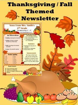 Preview of Fall Thanksgiving Themed Weekly / Monthly Classroom Newsletter Template EDITABLE