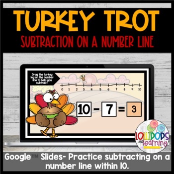Preview of Fall Thanksgiving Turkey | Subtraction on Number Line Interactive Google™ Slides