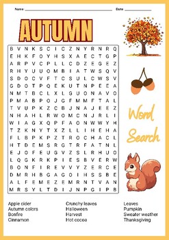 Fall Thanksgiving Word Search Puzzle Worksheets Activities for Kids