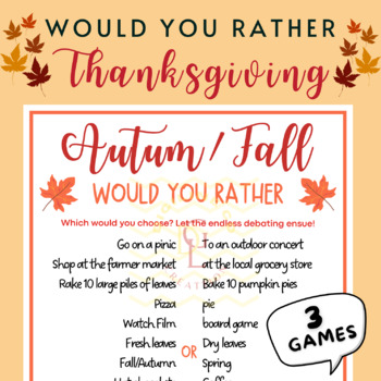 Preview of Fall Thanksgiving Would you rather game sight word problem activity 5th 6th 7th