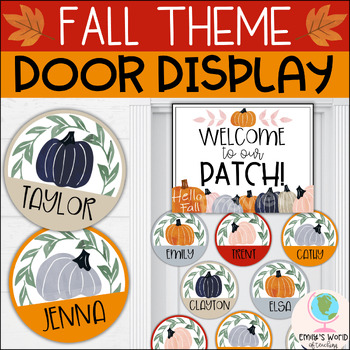 Preview of Fall Theme Boho Pumpkin Door Display, Bulletin Board (Autumn Decor) - EDITABLE