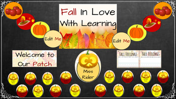 Preview of Fall Theme Bulletin Board/Door Design Pieces + Writing Activity *EDITABLE*