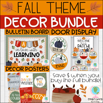 Preview of Fall Theme Classroom Bulletin Board/Door Decor Bundle (Autumn Boho Decor)