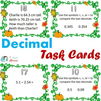 Preview of Fall Theme Decimal Task Cards Grades 4, 5, and 6