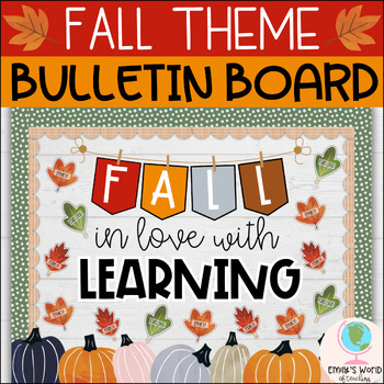 Preview of Fall Theme “Fall in Love with Learning” Boho Bulletin Board/Door Decor (Autumn)