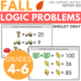 Fall-Theme Math Logic Problems, Puzzles for Addition Subtr