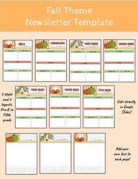 Preview of Fall Theme Newsletters Pre-K through 5th Grade