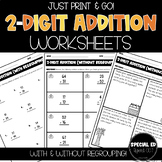 Fall Themed 2-Digit Addition Worksheets -With/Without Regrouping!