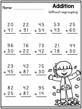 fall worksheets 2 digit addition without regrouping worksheets