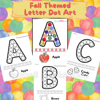 Preview of Fall Themed Alphabet Dot Art, Upper Case Tracing Letters, Autumn Activities