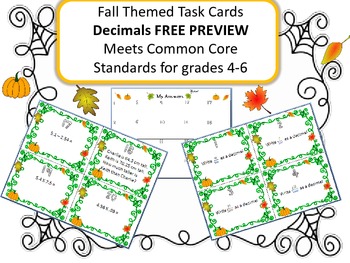 Preview of Fall Themed Decimal Task Cards FREE PREVIEW