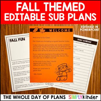 Preview of [Substitute Bundle Pop-Up Sale] Fall Themed Editable Substitute Plans