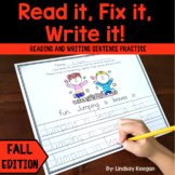Fall Sentence Writing Practice - Fix it! Read it! Write it!
