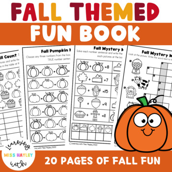 Preview of Fall Themed Fun Book NO PREP Activities Math and Literacy Worksheet Pack