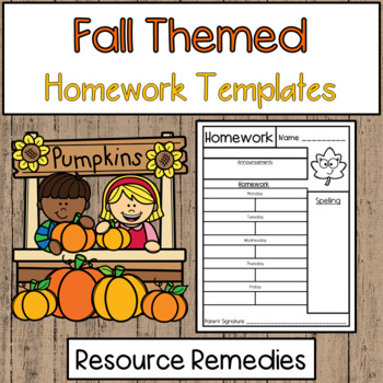 Preview of Fall Themed Homework Templates | Editable