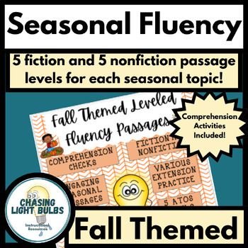 Preview of Fall Themed Leveled Reading Fluency Passages for September, October, & November