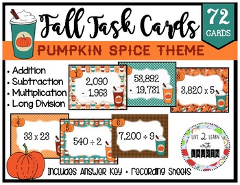 Preview of FALL MATH Task Cards: Basic Operations (72 CARDS)