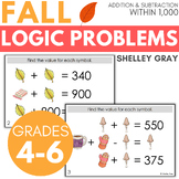 Fall-Themed Math Logic Problems, Puzzles for Addition & Su