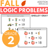 Fall-Themed Math Logic Problems, Puzzles for Addition With
