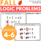 Fall-Themed Math Logic Problems, Puzzles for Decimal Numbe