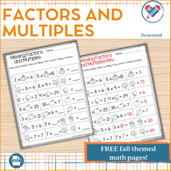 Preview of Missing Factors and Multiples FREE