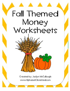 Preview of Fall Themed Money Math Worksheets