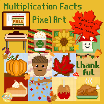 Preview of Fall Themed Multiplication Facts Digital Pixel Art up to 12