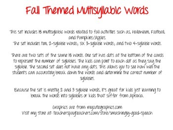 Preview of Fall Themed Multisyllabic Words