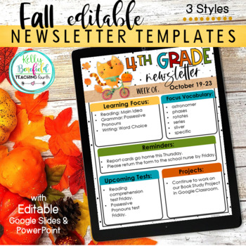 Preview of Fall Themed Newsletter Templates: Editable Ppt and Google Slides