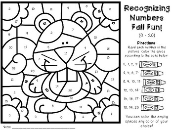 Fall Themed Number Recognition (0-20) Color Code Fun FREEBIE! | TpT