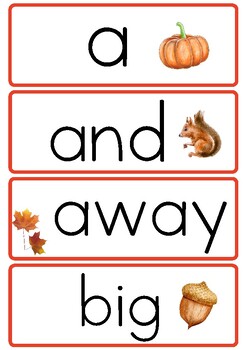 Preview of Fall-Themed, Pre-Primer, Dolch Sight Words Flashcards (EDU001)