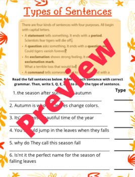 Fall Themed Punctuation Editing And Sentence Purpose Worksheet By Miss Page
