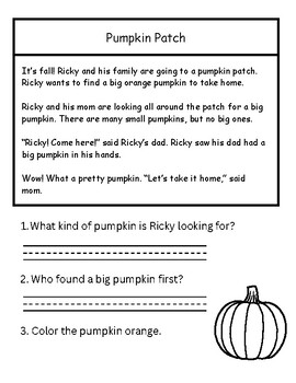 Fall Themed Reading Comprehension and Activity Worksheets for ...