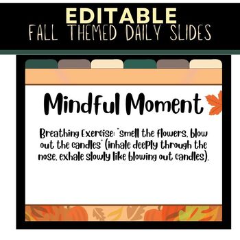 Preview of Fall Themed SEL Based Morning Meeting Slides Template (Editable)
