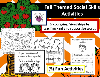 Preview of Fall Themed Social Skills Activities  Encouraging Positive Friendships    ASD
