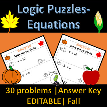 Preview of Fall Themed Solving Equations | Number Sense Logic Puzzles | Algebra 1