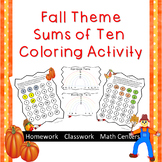 Fall Themed--Sums of 10 coloring activity--Secure fact fam