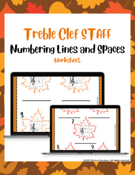 Preview of Fall-Themed Treble Clef Staff Line & Space Numbering (Printable and Digital)