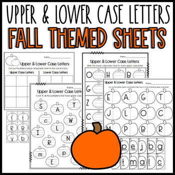 Preview of Fall Themed Upper Case and Lower Case Letters Sorts and Worksheets