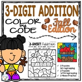 Fall Color by Code Three Digit Addition Worksheets 3rd Gra
