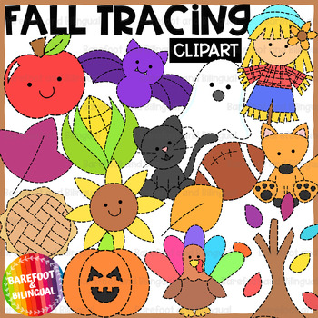 Preview of Fall Tracing Clipart - Simple Fall Clipart for Tracing Activities