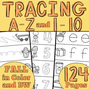 Preview of Fall Tracing The Path, Letter Formation,  Numbers 0-10, and Alphabet Worksheets