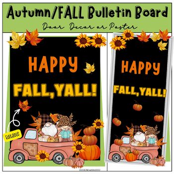 Preview of Fall Truck Gnome Bulletin Board For School, Autumn Door Decoration Kit, Editable