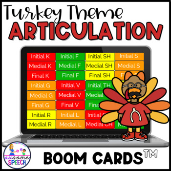 Preview of Fall Turkey Articulation Boom Cards Games for Thanksgiving Speech Therapy