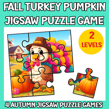 Preview of Fall Turkey Pumpkin Puzzle Jigsaw Activities | 4 Cute Jigsaw Puzzle Game Autumn