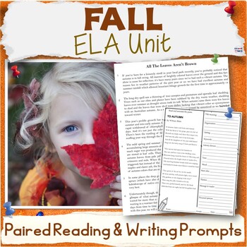 Preview of Fall Unit - Autumn Middle School ELA Paired Reading Activities, Writing Prompts