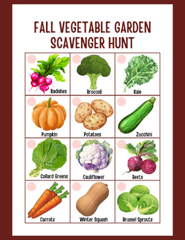 Preview of Fall Vegetable Scavenger Hunt | Vegetable Activity for Kids | Digital Download