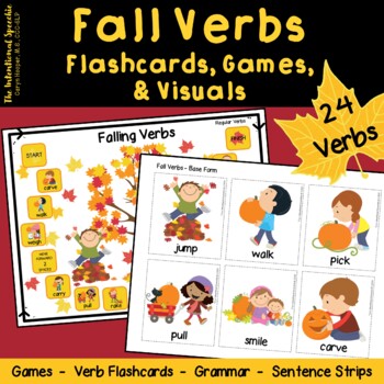Preview of Fall Verbs - Flashcards, Games, & Visuals - Regular & Irregular Past Tense Verbs